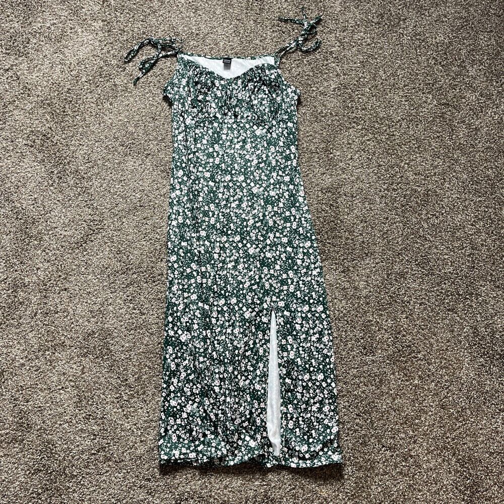Loness Long Sleeve Midi Below Knee Dress Green Floral Womens Size Large